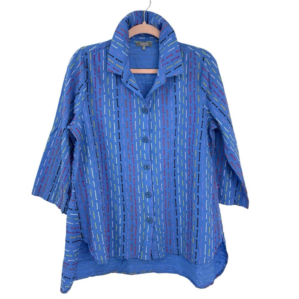 Habitat Clothes to Live In Small Tunic Blue Colorful Dashes 3/4 Sleeve Lagenlook